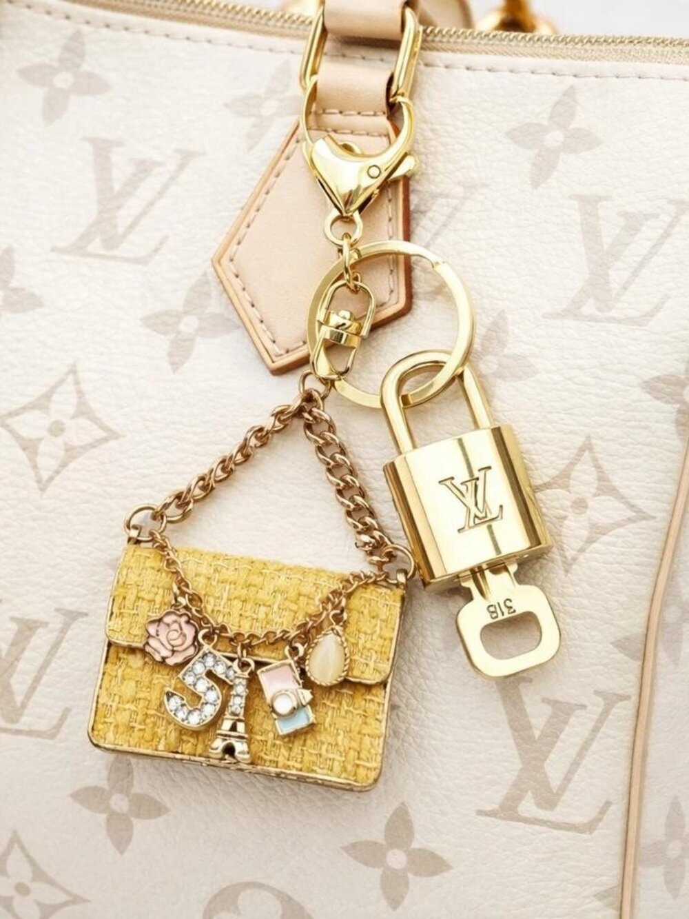 Louis Vuitton Gold Lock 🔒 Authentic LV Key + Unbranded Bag Charm